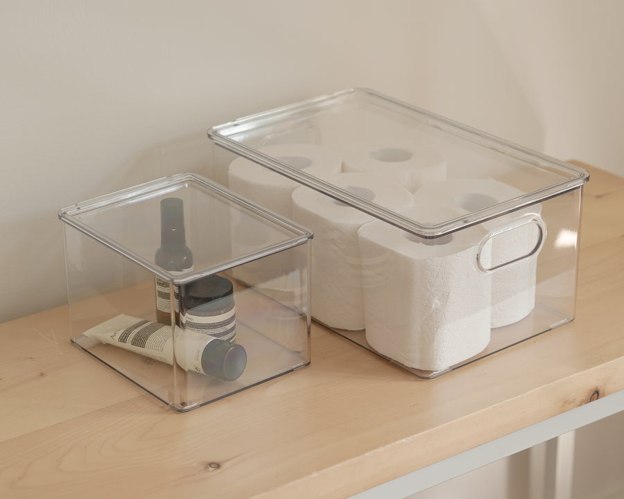 Clear Covered Bins with lid and handle